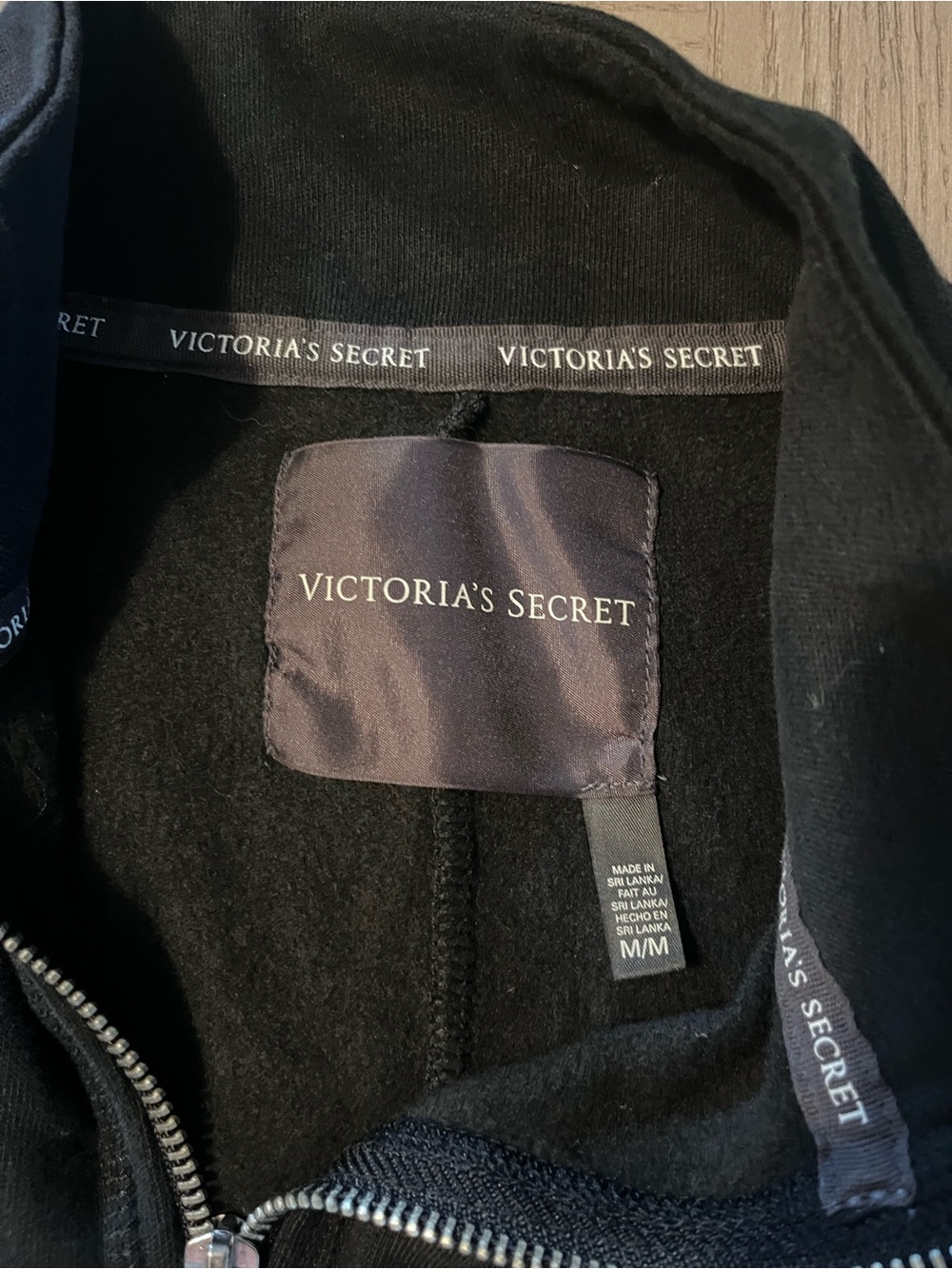 Victoria's Secret Black Zip Hoodie with Branded Trim